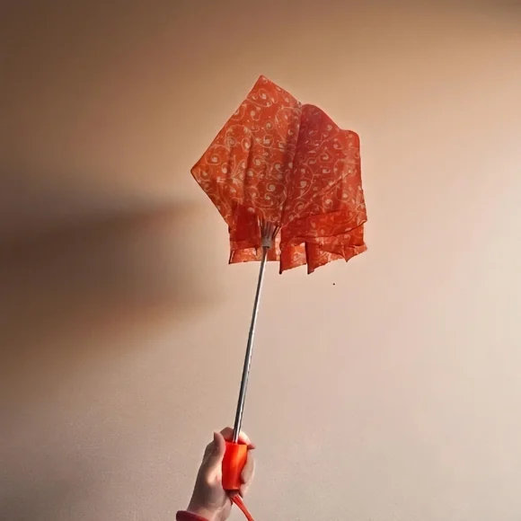 Vintage Christian Dior 70s 80s Orange Paisley pattern Umbrella - Picture 5 of 15